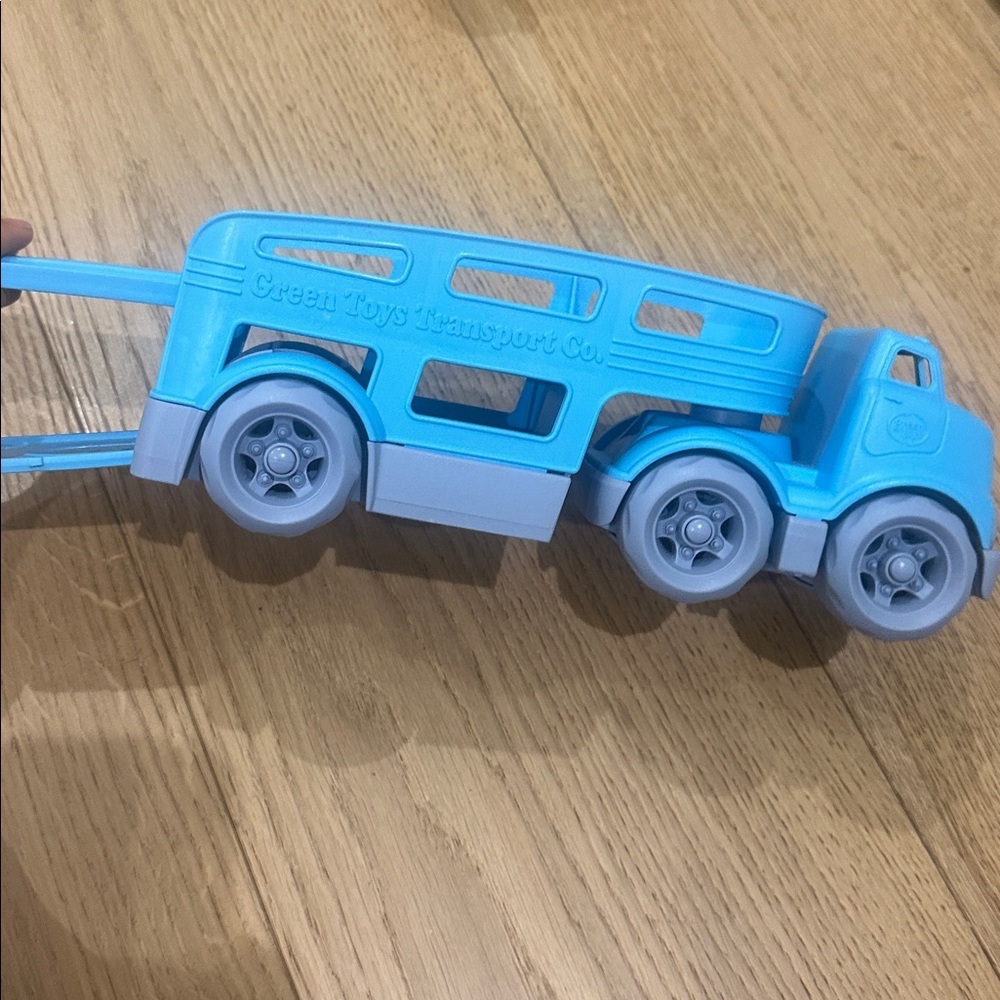 GREEN TOYS car hauler truck in blue/gray